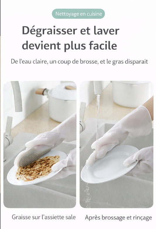 GANTS DE VAISSELLE AVEC BROSSE INTÉGRÉE - La Solution Simple Contre La vaisselle Difficile